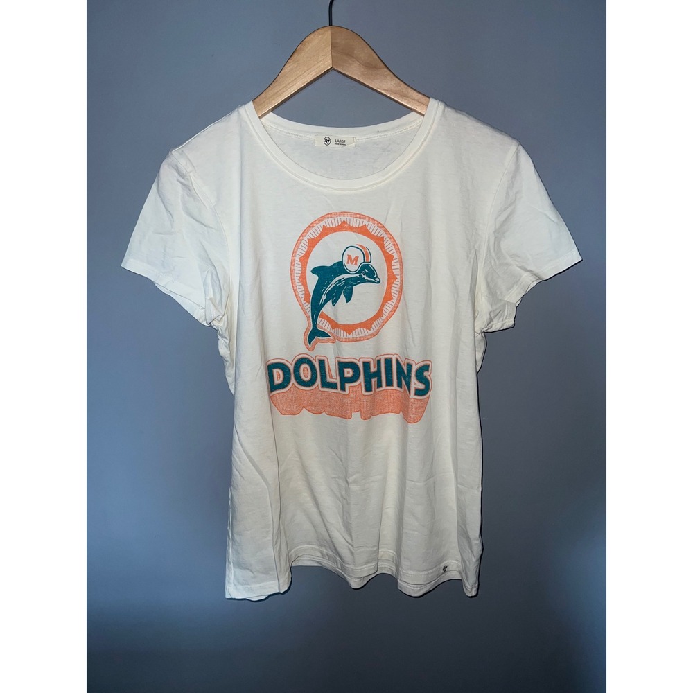 47 Brand Miami Dolphins Womens Large Graphic T-Shirt White NFL Vintage Style